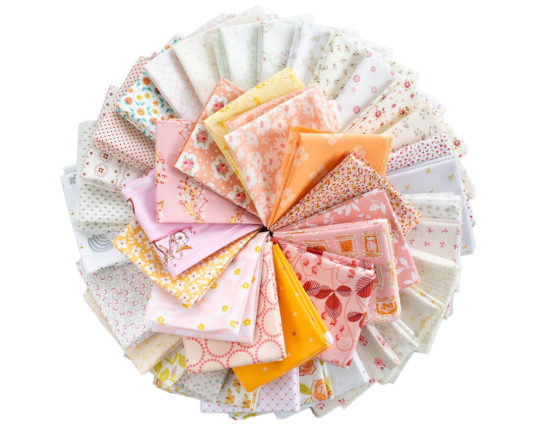 sherbet colored fat quarter bundle of 44 fabircs in a circle